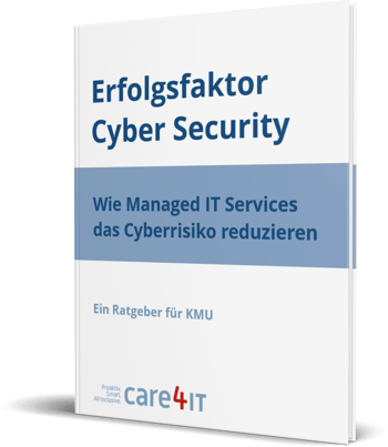 Cover 3D E-Book: Erfolgsfaktor Cyber Security - Wie Managed IT Services das Cyberrisiko reduzieren. Ein Ratgeber für KMU.
