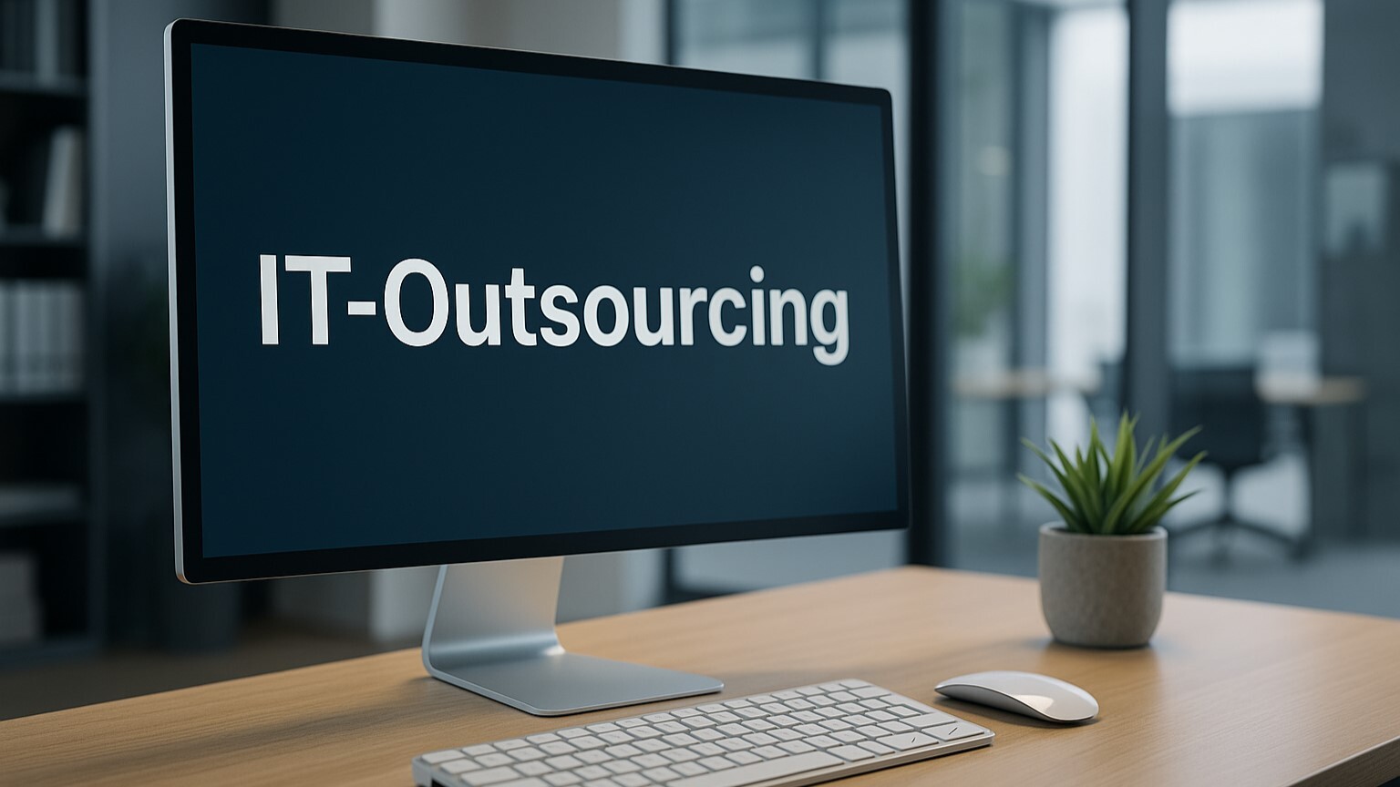 Bildschrim mit Aufschrift IT-Outsourcing