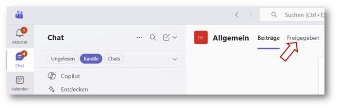 Neue Teams-Funktion "Freigegeben" statt "Dateien"