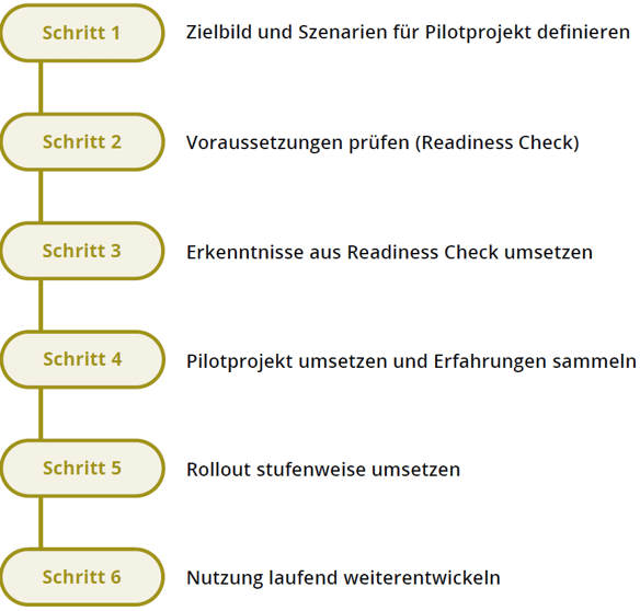 6 Schritte-Grafik für die Einführung von Microsoft Copilot für KMU