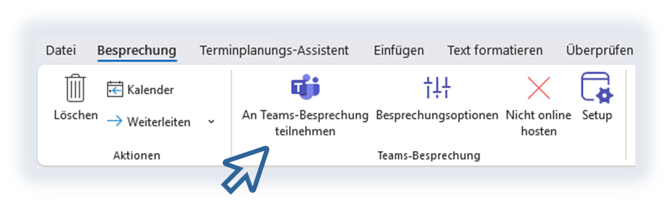Teams in Outlook: Screenshot zur Bedienung 
