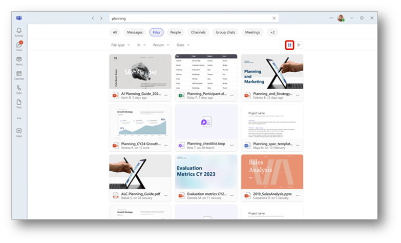 Screenshot Microsoft Teams: Rasteransicht
