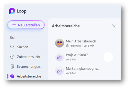 MS Loop: Arbeitsbereich