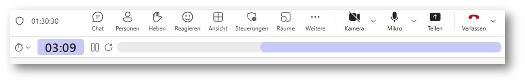 Screenshot aus einem Teams Meeting mit Countdown Timer