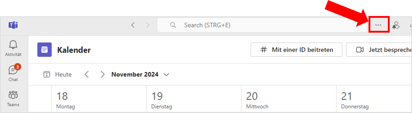 Zugriff auf Einstellungen in Microsoft Teams - bildliche Darstellung der Benutzeroberfläche